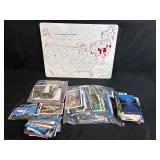 Magnetic US Map Collector Board with Large Postcard Collection