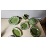 Crown Potteries Dinnerware Set including Green Regency Ironstone, HomeTrends Jazz Plates, and Accessories