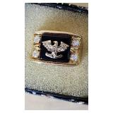 Gold Ring with Eagle Design and Stones Inside Marked 14kt
