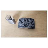 Belt Buckle with Lighter with Eagle and Stars Design and Small Flask
