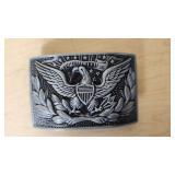 Belt Buckle with Lighter with Eagle and Stars Design and Small Flask