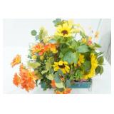 Decor Lot: Artificial Flowers, Vases, Wicker Basket