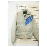 Vintage Ski-Doo "Formula" Snowmobile Jacket and Bib Set in Light Grey with Blue Stripes. New condition.