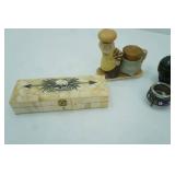 Bone Box, Russian Salt Cellar, Rum Cups, Vintage Avon Rino After Shave