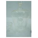 Clear Glass Skull Decanter and Clear Glass Skulls 2ct w/corks, 2 clear glass skull shot glasses