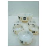 Vintage Federal Glass White Milk Glass Mixing Bowls and Dishes "Atomic Starburst" Pattern