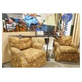 Set of Club Chairs, Twin Size Metal Bed Frame, Floor Lamp, Storage Shelf