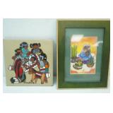 Vintage Hand-Painted Ceramic Tile by Cleo Teissedre; Vintage Framed Print