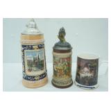 3ct Collectible Beer Steins,  2 w/pewter lids. Terry Redlin