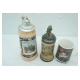 3ct Collectible Beer Steins,  2 w/pewter lids. Terry Redlin
