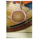 Round Stained Glass Wolf Window Hanging w/sliced agate. 22" diameter