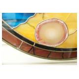 Round Stained Glass Wolf Window Hanging w/sliced agate. 22" diameter