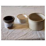 Dekrech Originals Stoneware Pottery, Acopa Ramekin, and Vintage Crock