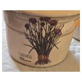 Set of Herb Planters including Chives, Sage, and Rosemary Ceramic Pots