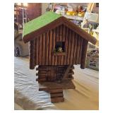 Handcrafted Wooden Cabin Birdhouse - Norwegian Stabbur Style