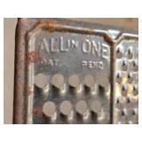 Antique Cast Iron Kitchenware Set including Corn Cob Pan, Spring Handle, and All-In-One Grater