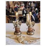 Pair of Eagle-Themed Table Lamps and Eagle Wall Decor (damaged)