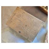 Assorted Brass and Metal Decorative Items Including Plates, Shoe Figurine, Napkin Rings and Knobs