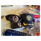 United States Military Memorabilia Collection including Hats, Flags, and DVD - Vintage Flag in Plastic