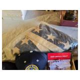 United States Military Memorabilia Collection including Hats, Flags, and DVD - Vintage Flag in Plastic
