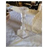 Glassware Collection including Cut Glass Decanter, Large Jug, and Candlestick Holders