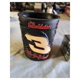 Dale Earnhardt Collectibles including The Intimidator Tire Mug, Budweiser Racing Glass, and Chevy Dealers Rubik