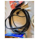 Various audio, video, and network cables, including RCA stereo audio cables, CAT6 network cables, VGA extension cables, USB printer cables, and more.