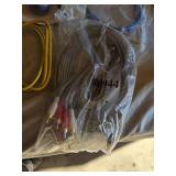 Various audio, video, and network cables, including RCA stereo audio cables, CAT6 network cables, VGA extension cables, USB printer cables, and more.