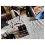 Table Lamps Including Black Metal Gooseneck Desk Lamp, Blue Adjustable Lamp, and Glass Pyramid Lamp