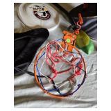 Mizuno Volleyball, Alpo Frisbee, Baton, and Mini Basketball Hoop Set, Air Pump with Broken Hose