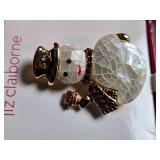 Liz Claiborne Holiday Brooch Set Featuring Snowman and Angel Designs