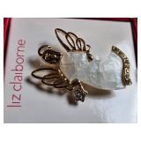 Liz Claiborne Holiday Brooch Set Featuring Snowman and Angel Designs