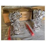 Pair of Silver Colored Angel Candle Holders and Candles