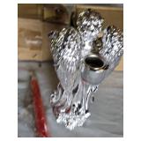 Pair of Silver Colored Angel Candle Holders and Candles