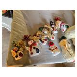 Lot of Christmas Decorations including Snowman Figurines, Santa Figure, and Various Ornaments