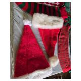 Christmas hats and stockings including festive designs and patterns