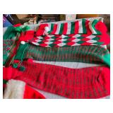 Christmas hats and stockings including festive designs and patterns