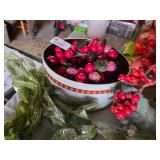 Lot of Decorative Fall and Holiday Items including Large Pine Cones, Baskets, and Floral Arrangements