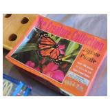 Lot of Puzzle and Toy Items including Skip-It, Bingo Bottle Stand, and Jigsaw Puzzles