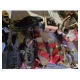 Vintage Roller Skates, Ice Skates, Box of Skateboard Parts