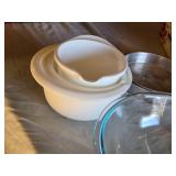 Mixing Bowls, Pyrex Glass Bowl, Pie Dish, and Kitchen Accessories