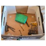 Lot of Tools and Hardware Items including Stanley Tape Measure, Hammer, and Flashlight