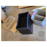 Stackable Storage Bins, Wire Rack Shelf, and Dual Compartment Plastic Bin