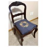 Base BR - Antique Carved Mahogany Chair - Blue Floral Upholstery Seat