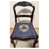 Base BR - Antique Carved Mahogany Chair - Blue Floral Upholstery Seat