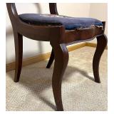 Base BR - Antique Carved Mahogany Chair - Blue Floral Upholstery Seat