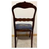 Base BR - Antique Carved Mahogany Chair - Blue Floral Upholstery Seat
