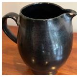 DR - Prinknash Abbey Pottery Pitcher & Small Vintage Black on Black Pottery Dish - Black Glaze