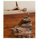 DR - Vintage Brass Bird on Driftwood Sculpture