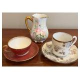DR - 2x Vintage Teacups & Saucers with Creamer